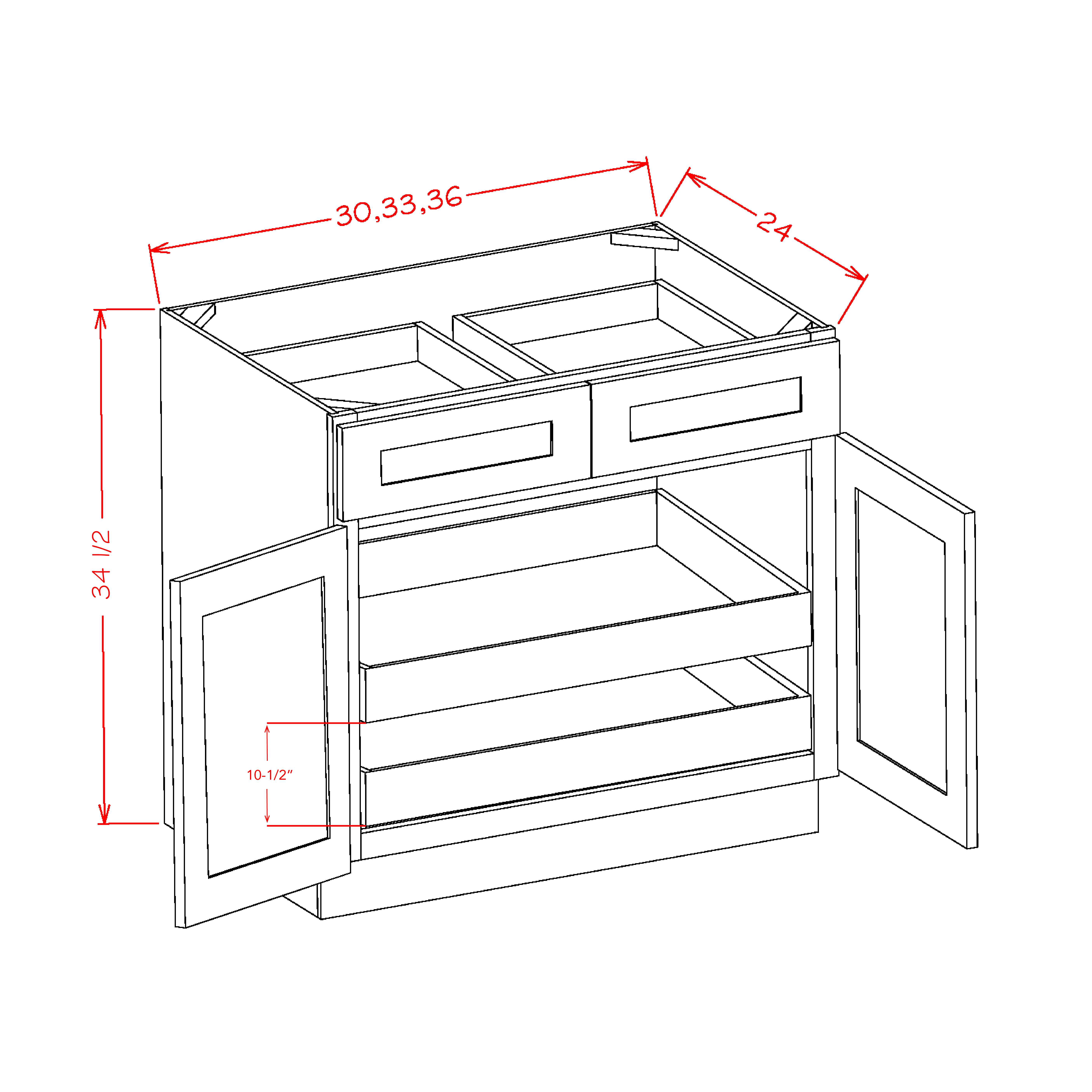DOUBLE DOOR DOUBLE DRAWER TWO ROLLOUT SHELF BASE KITS