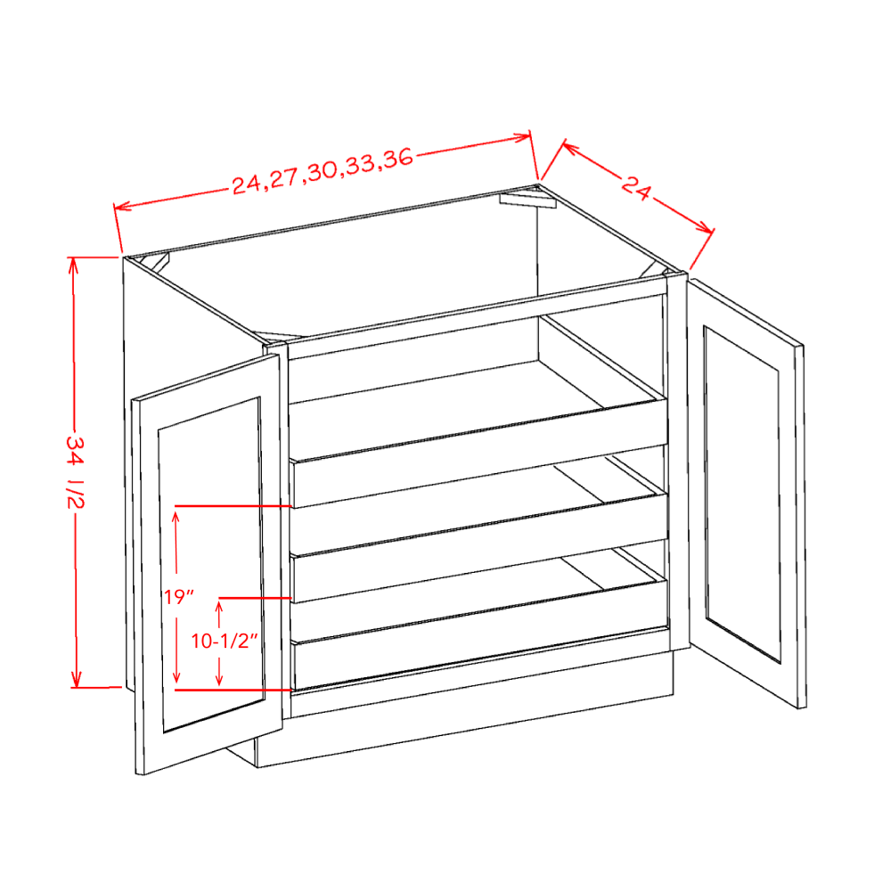 DOUBLE FULL HEIGHT DOOR THREE ROLLOUT SHELF BASE KITS