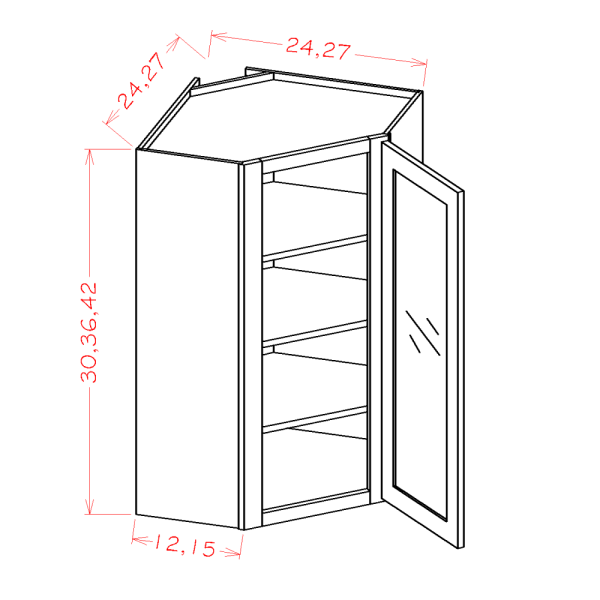GLASS DOOR DIAGONAL CORNER WALL CABINETS