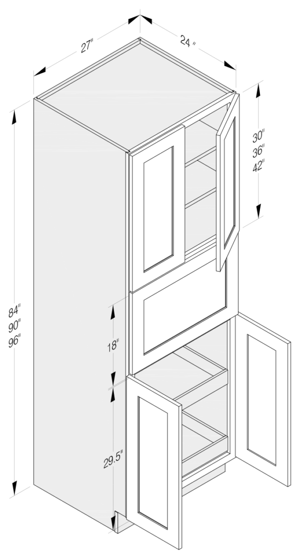 MICROWAVE PANTRY 4 DOOR 1 DRAWER 2 ROLLOUTS 3 SHELVES