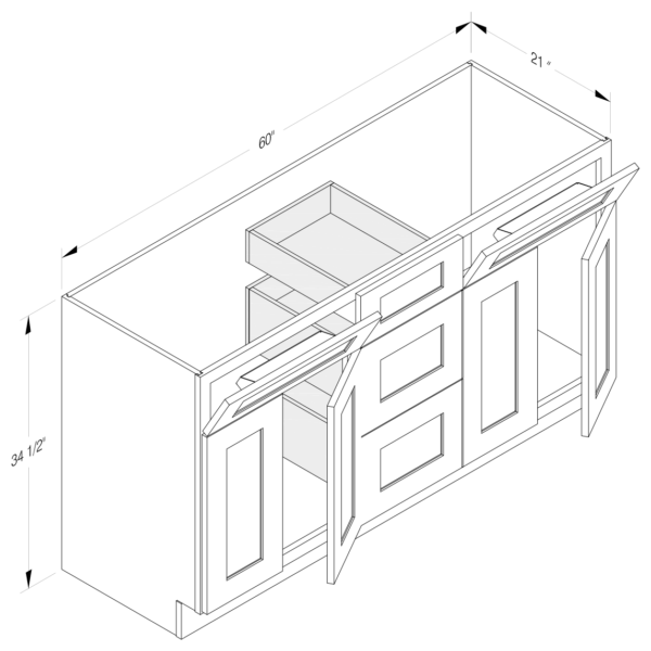 VANITY DRAWER CABINET - 2 Tip Out Drawer