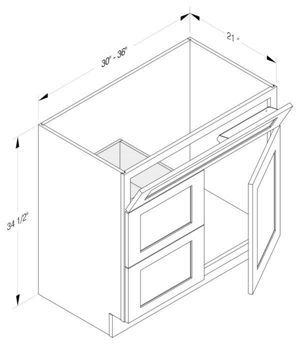 VANITY DRAWER BASE WITH 3 DRAWERS (1 SMALL 2 BIG)