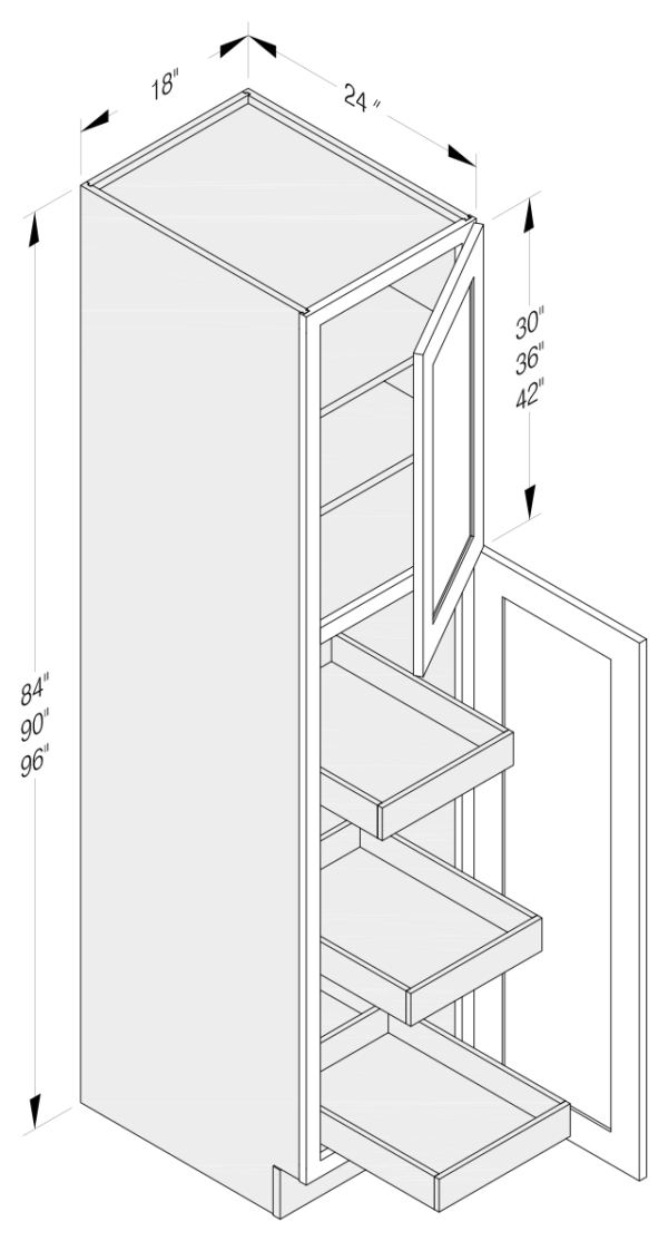 WALL PANTRY CABINET 3 ROLLOUTS 18'W