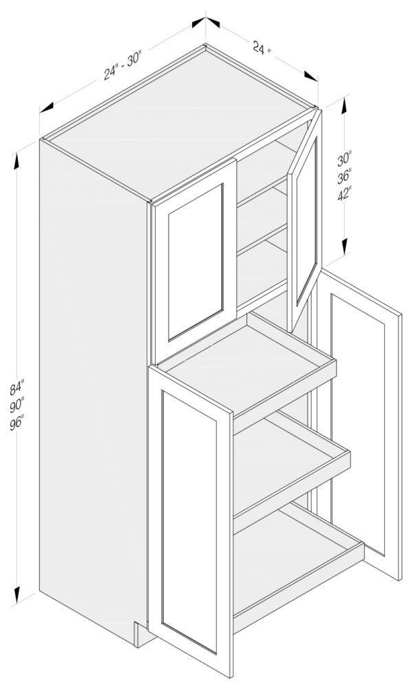 WALL PANTRY CABINET 4 DOOR 3 ROLLOUTS 3 SHELVES